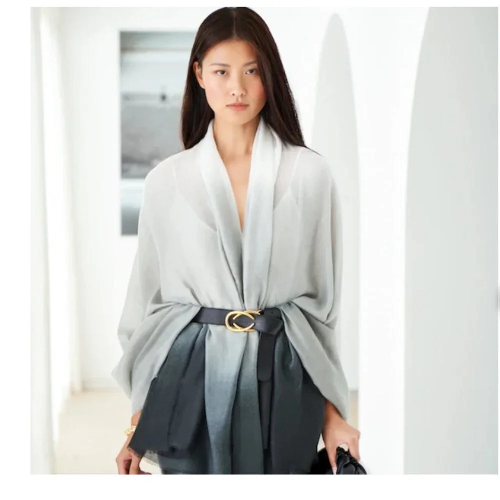 CUSHNIE Carly Grey Horizon Ombre Oversized Scarf